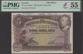 Government of Sarawak, printers’ archival specimen $5, 1 July 1929, serial number range B/1 000001 to B/1 500000,...