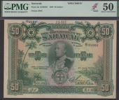 Government of Sarawak, printers’ archival specimen $50, 1 July 1929, serial number range E/1 00001 to E/1 20000,...