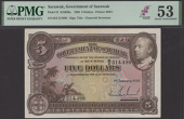 Government of Sarawak, $5, 1 January 1938, serial number B/2 314498, brown and multicoloured, vignette of Charles...