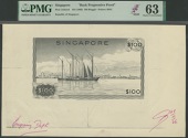 Board of Commissioners of Currency, Singapore, reverse die proof for $100, ND (1966), black, Singapore waterfront...