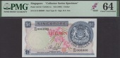 Board of Commissioners of Currency, Singapore, specimen $1, ND (1972), serial number D/14 000000, blue and...