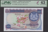 Board of Commissioners of Currency, Singapore, specimen $100, ND (1973), serial number A/4 000000, violet and...