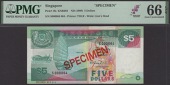 Board of Commissioners of Currency, Singapore, specimen $5, ND (1989), serial number S000064, green and...