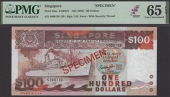 Board of Commissioners of Currency, Singapore, specimen $100, ND (1985), serial number S000130, brown and...