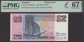 Board of Commissioners of Currency, Singapore, replacement $2, ND (1992), serial number FF223756, purple,...