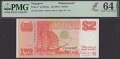 Board of Commissioners of Currency, Singapore, replacement $2, ND (1991, serial number ZZ146427, red, ‘Tongkang’...