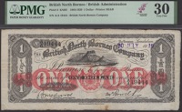 British North Borneo Company, $1, 30 July 1919, serial number A/A 19444, McEnroe and Dunn signatures, Mount Kinabalu...