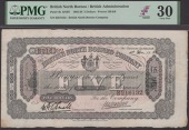 British North Borneo Company, $5, 1 December 1922, serial number B216132, printed Dunn and Smelt signatures, arms at...