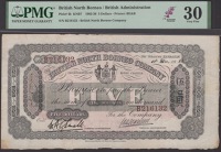 British North Borneo Company, $5, 1 December 1922, serial number B216132, printed Dunn and Smelt signatures, arms at...