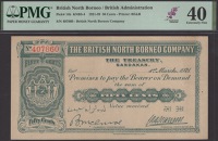 British North Borneo Company, 50 Cents, 1 March 1921, red serial number 407860, green, arms of Borneo at left, value...