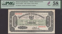 British North Borneo Company, $5, 1 January 1940, red serial number H053516, black and green, arms of Borneo top...
