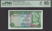 Bank Negara Malaysia, 5 Ringgit, ND (1981), serial number B/28 294174, green and lilac, Tunku Abdul Rahman at right,...