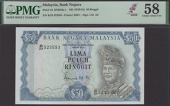 Bank Negara Malaysia, 50 Ringgit, ND (1976), serial number B/24 523553, blue and pale green, Tunku Abdul Rahman at...