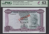 Bank Negara Malaysia, specimen 1000 Ringgit, ND (1976), serial number A/1 000000, purple and pale blue-green, Tunku...