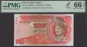 Bank Negara Malaysia, 10 Ringgit, ND (1983), serial number PB7045233, red, Tunku Abdul Rahman at right, A. A. Taha...