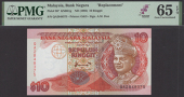 Bank Negara Malaysia, replacement 10 Ringgit, ND (1995), serial number QA2848375, red and multicoloured, Tunku Abdul...