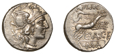 Roman Republican Coinage, C. Valerius C.f. Flaccus, Denarius, c. 140, helmeted head of Roma right, x behind, rev....