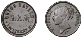Miscellaneous Tokens and Checks, Co DUBLIN, Dublin, Union Tavern, J[ames] H[ammond], copper by Parkes [1861-72],...