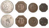 Miscellaneous Tokens and Checks, Co ANTRIM, Ligoniel, Ligoniel CSL, octagonal brass Penny, 28mm, octagonal zinc...