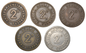 Miscellaneous Tokens and Checks, Co DUBLIN, Dublin, Dublin Gasworks Canteen, uniface Twopences (5), in copper (2),...
