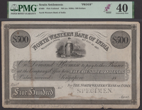 North Western Bank of India, obverse proof $500, ND (c.1856), no serial number, black, female allegory of commerce...
