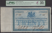 Chartered Bank of India, Australia and China, unissued $20, Singapore, ND (c.1860), serial number 828, blue, arms...