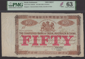 Chartered Bank of India, Australia and China, unissued $50, Singapore, ND (c.1890), no serial numbers, brown and...