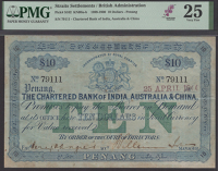 Chartered Bank of India, Australia and China, $10, Penang, handstamped date 25 April 1900, serial number 79111,...