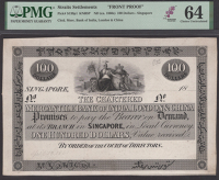 Chartered Mercantile Bank of India, London and China, proof $100, Singapore, ND (1861), no serial numbers, black...
