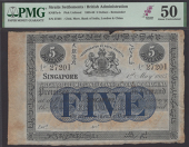 Chartered Mercantile Bank of India, London and China, part issued $5, Singapore, 1 May 1885, serial number 27201,...