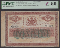 Chartered Mercantile Bank of India, London and China, part issued $25, Malacca, 1 May 1883, serial number 1002,...