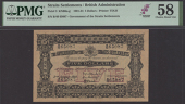 Government of the Straits Settlements, $5, 2 January 1914, serial number B/40 65087, black and purple on cream...
