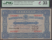 Government of the Straits Settlements, $10, 5 September 1924, serial number B/20 63087, blue and purple on tan...