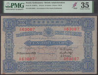 Government of the Straits Settlements, $10, 5 September 1924, serial number B/20 63087, blue and purple on tan...