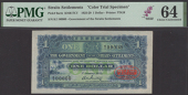 Government of the Straits Settlements, colour trial $1, 1 January 1925, serial number K/1 00000, blue and green,...