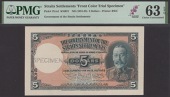 Government of the Straits Settlements, obverse and reverse uniface colour trials for $5, ND (1931), no serial...