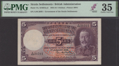 Government of the Straits Settlements, $5, 1 January 1932, serial number A/49 20591, purple and multicoloured,...