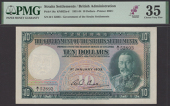 Government of the Straits Settlements, $10, 1 January 1933, serial number B/1 52893, green and multicoloured, George...