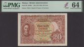 Board of Commissioners of Currency, Malaya, 20 Cents, 1 July 1941, no serial number, orange-brown and green, George...