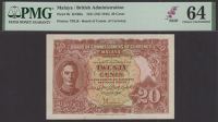 Board of Commissioners of Currency, Malaya, 20 Cents, 1 July 1941, no serial number, orange-brown and green, George...
