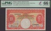 Board of Commissioners of Currency, Malaya, $10, 1 July 1941, serial number E/3 099944, red, pale pink and green,...