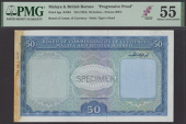 Board of Commissioners of Currency, Malaya and British Borneo, partial proof for $50, ND (1953), no serial numbers,...