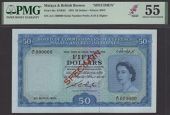 Board of Commissioners of Currency, Malaya and British Borneo, specimen $50, 21 March 1953, serial number A/11...