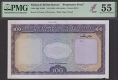 Board of Commissioners of Currency, Malaya and British Borneo, partial proof for $100, ND (1953), no serial numbers,...