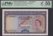 Board of Commissioners of Currency, Malaya and British Borneo, specimen $100, 21 March 1953, serial number A/1...