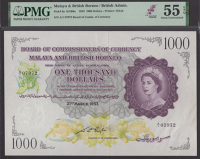 Board of Commissioners of Currency, Malaya and British Borneo, $1000, 21 March 1953, serial number A/1 07972, purple...