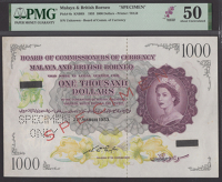 Board of Commissioners of Currency, Malaya and British Borneo, specimen $1000, 21 March 1953, serial number blacked...