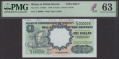 Board of Commissioners of Currency, Malaya and British Borneo, specimen $1, 1 March 1959, serial number C/3 000000,...