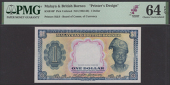 Board of Commissioners of Currency, Malaya and British Borneo, a Harrisons design for a proposed issue of $1, ND...