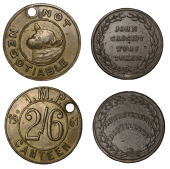 Miscellaneous Tokens and Checks, Co KILDARE, Leixlip, I[rish] M[eat] P[ackers], brass Halfcrown, 1961, Canteen,...
